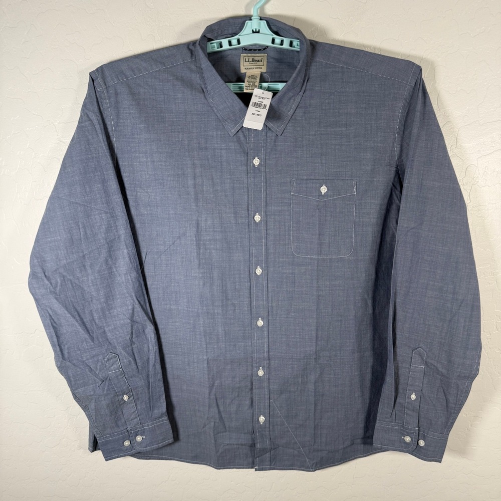LL‎ Bean Shirt Mens 2XL Indigo Slightly Fitted Long Sleeve Chambray New